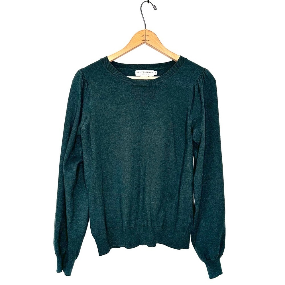 Molly Bracken | Green Sparkle Puff Sleeve Sweater Size Small
